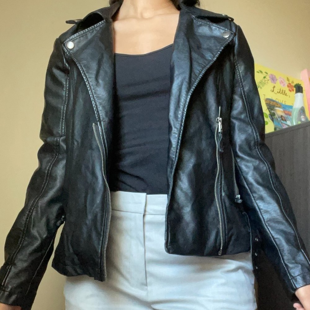 Max Studio Black Faux Leather Moto Jacket (S)